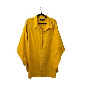 11 Honore Womens 100% Cotton Button Down Top Yellow Sz 2 Lagenlook Natural Fiber